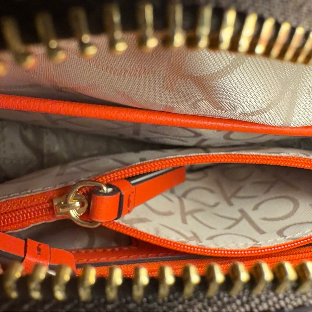 Calvin Klein Orange Colorblock Satchel Crossbody Bag - Picture 9 of 9